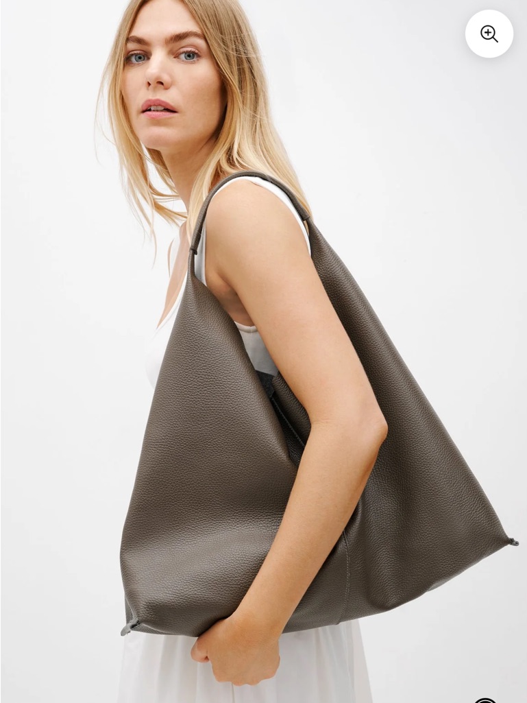 Minimalist Pebbled Leather Shoulder Tote - Taupe